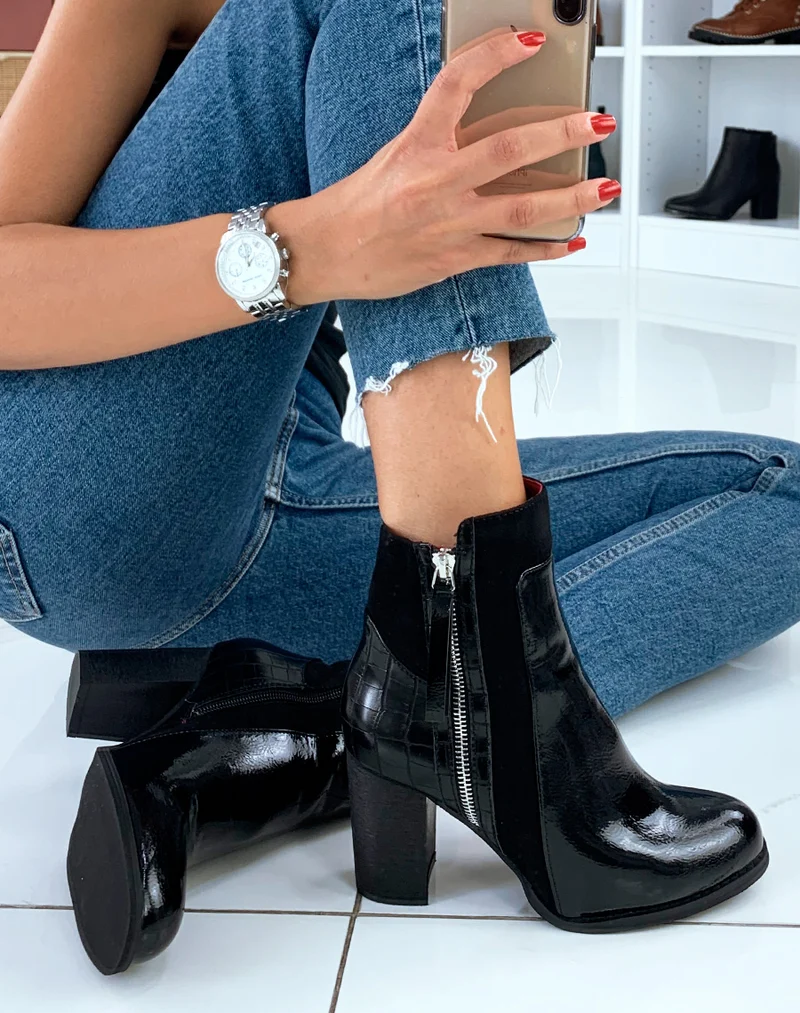 Bottines vernies noires à talon