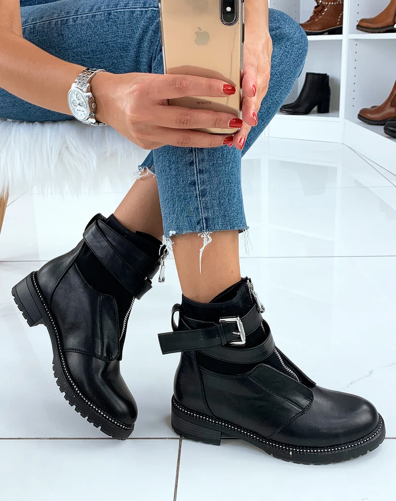 Bottines montantes noires avec sangle