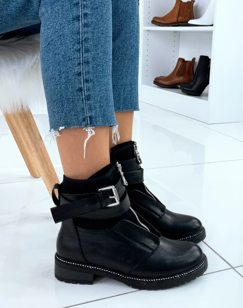 Bottines montantes noires avec sangle