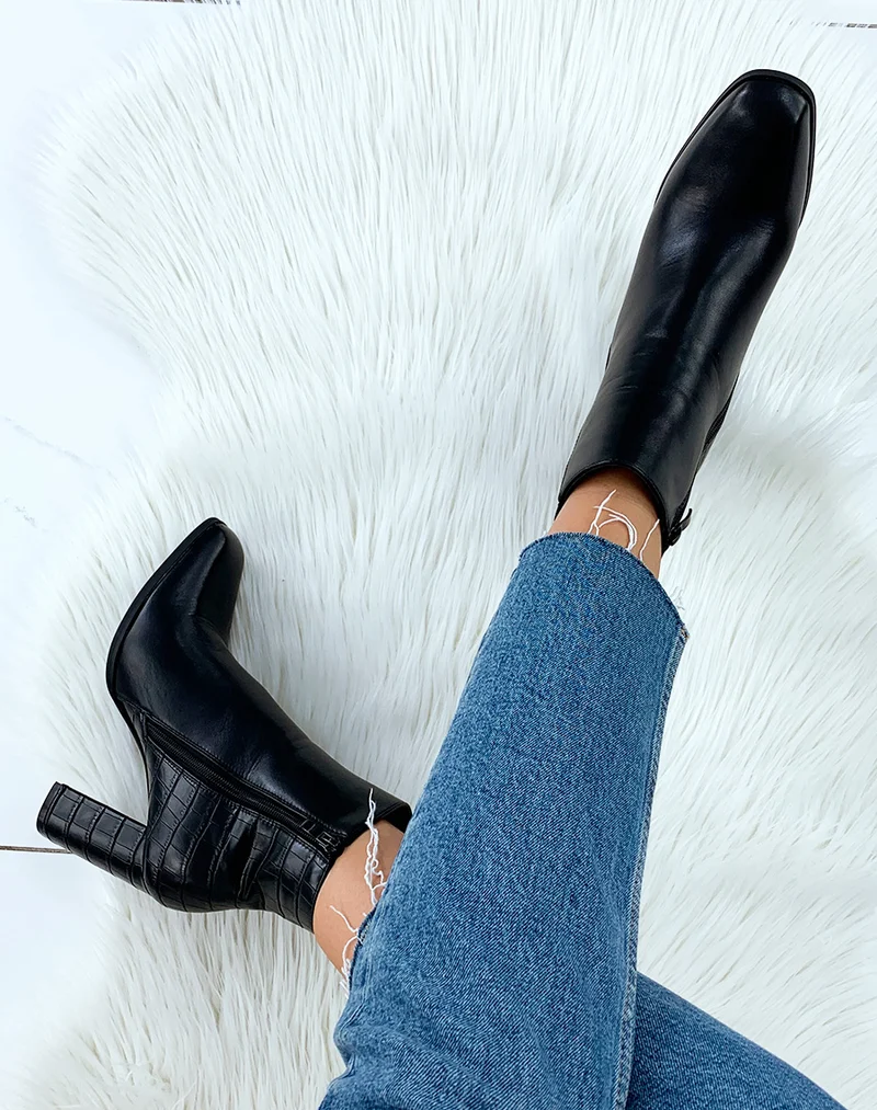 Bottines noires à bout carré