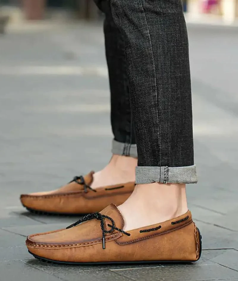 Mocassins Bateau À Lacets En Cuir Véritable Pour Homme