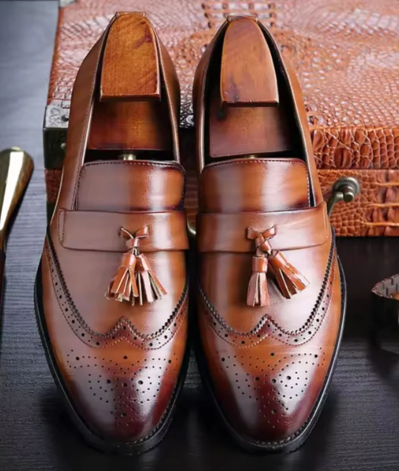 Mocassins À Tête Pointue À Glands Pour Homme
