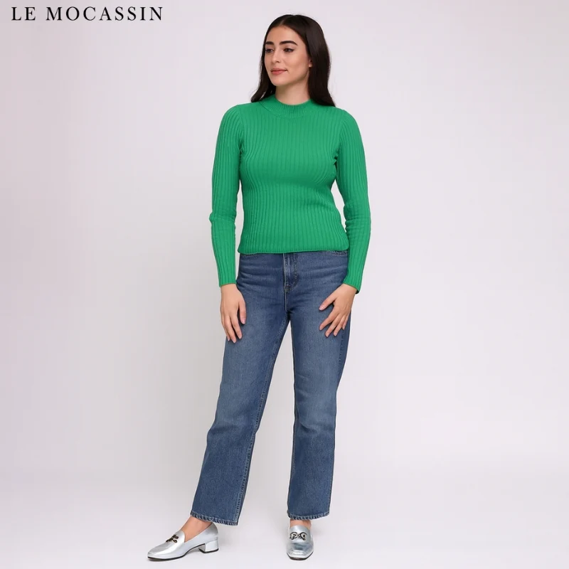 Mocassins Argentés À Talons Carrés Pour Femme