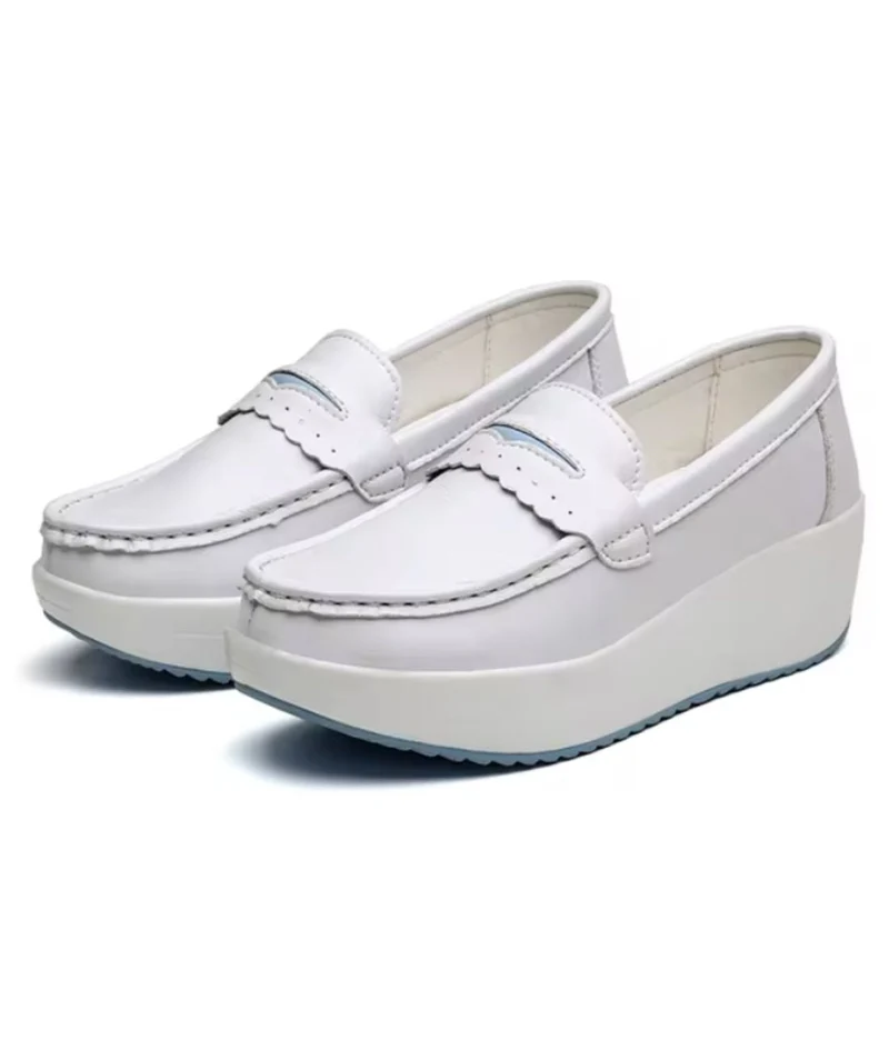 Mocassins Blancs À Semelles Compensées Pour Femme