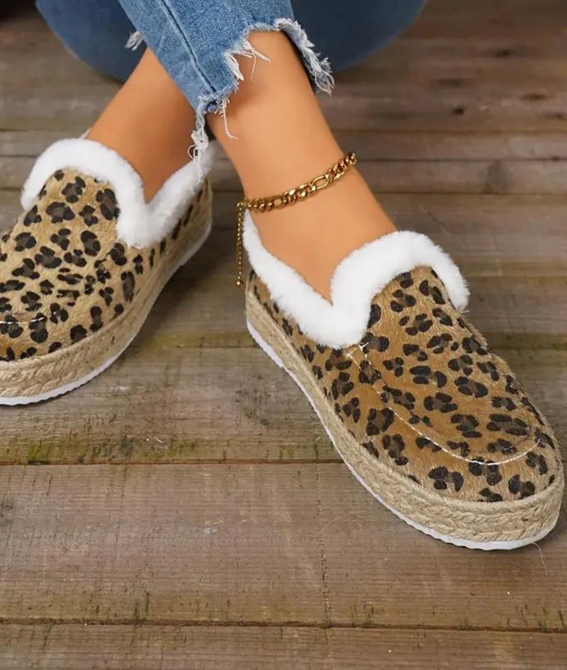 Mocassins Bateau En Fausse Fourrure Avec Motif Léopard