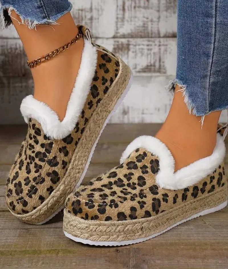 Mocassins Bateau En Fausse Fourrure Avec Motif Léopard