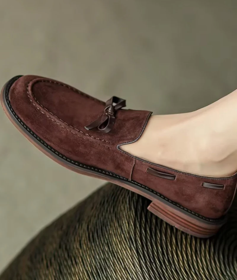 Mocassins À Talons En Cuir Style Rétro Pour Femmes