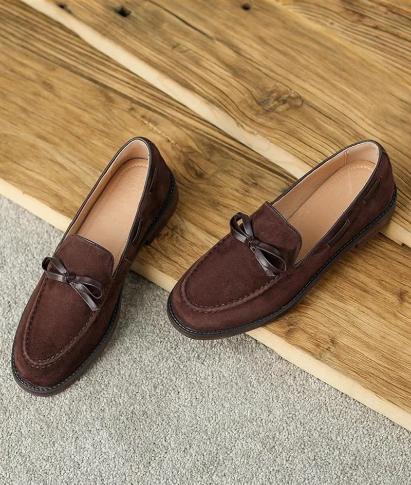Mocassins À Talons En Cuir Style Rétro Pour Femmes