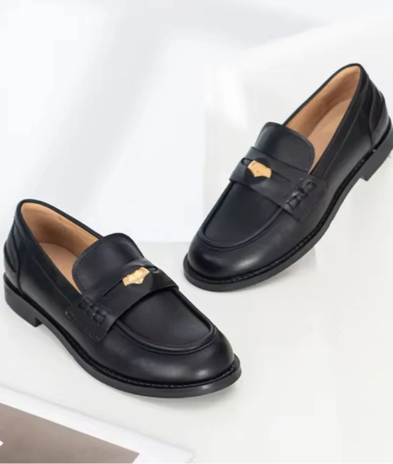 Mocassins À Talon Carré Noir Pour Femmes
