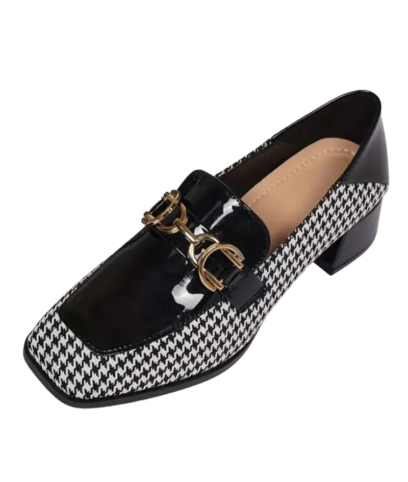 Mocassins À Talon Avec Chaînette En Cuir Vernis Pour Femme