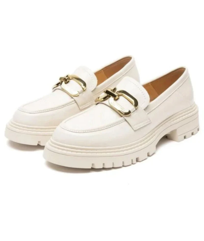 Mocassins À Plateforme En Cuir Verni Avec Chaîne Dorée Pour Femmes