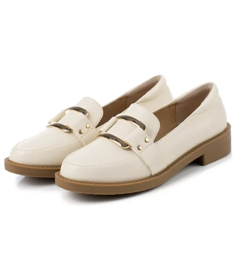 Mocassins À Plateforme En Cuir Beige Pour Femmes