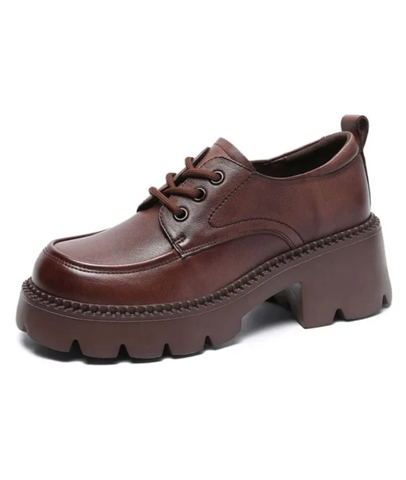 Mocassins À Plateforme En Cuir Marron Pour Femmes