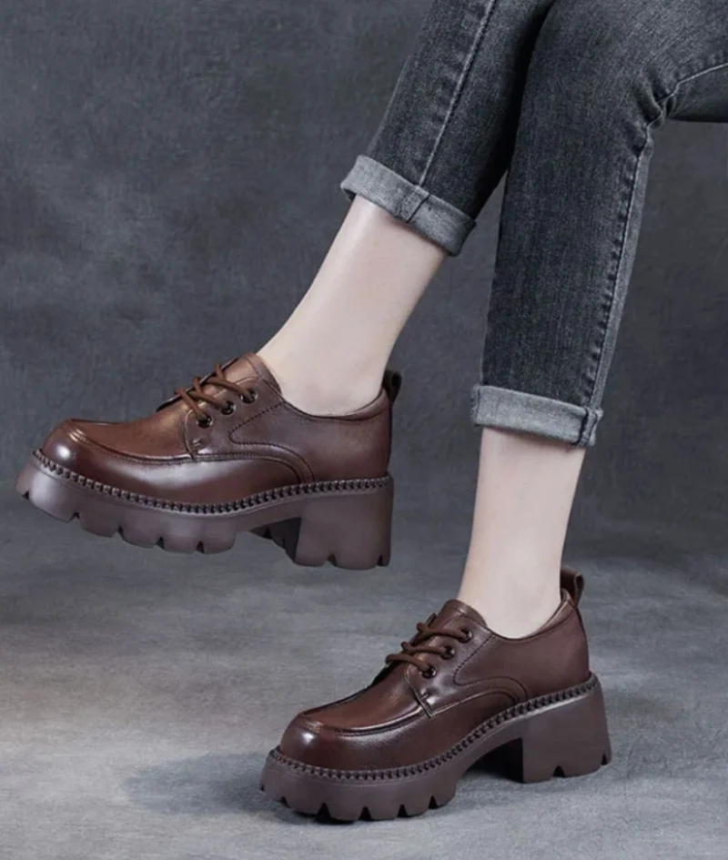 Mocassins À Plateforme En Cuir Marron Pour Femmes