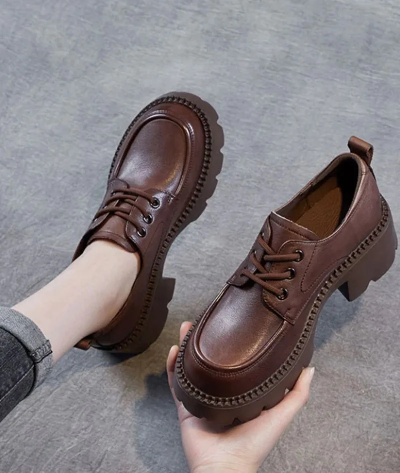 Mocassins À Plateforme En Cuir Marron Pour Femmes