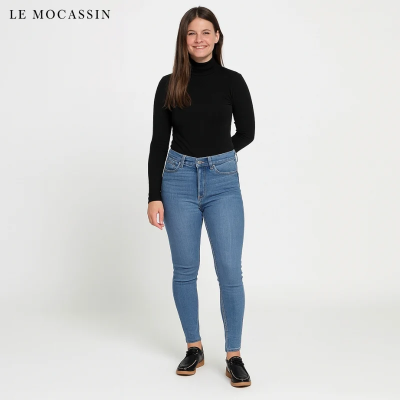 Mocassins À Lacets En Cuir À Semelle Épaisse Noir Pour Femmes