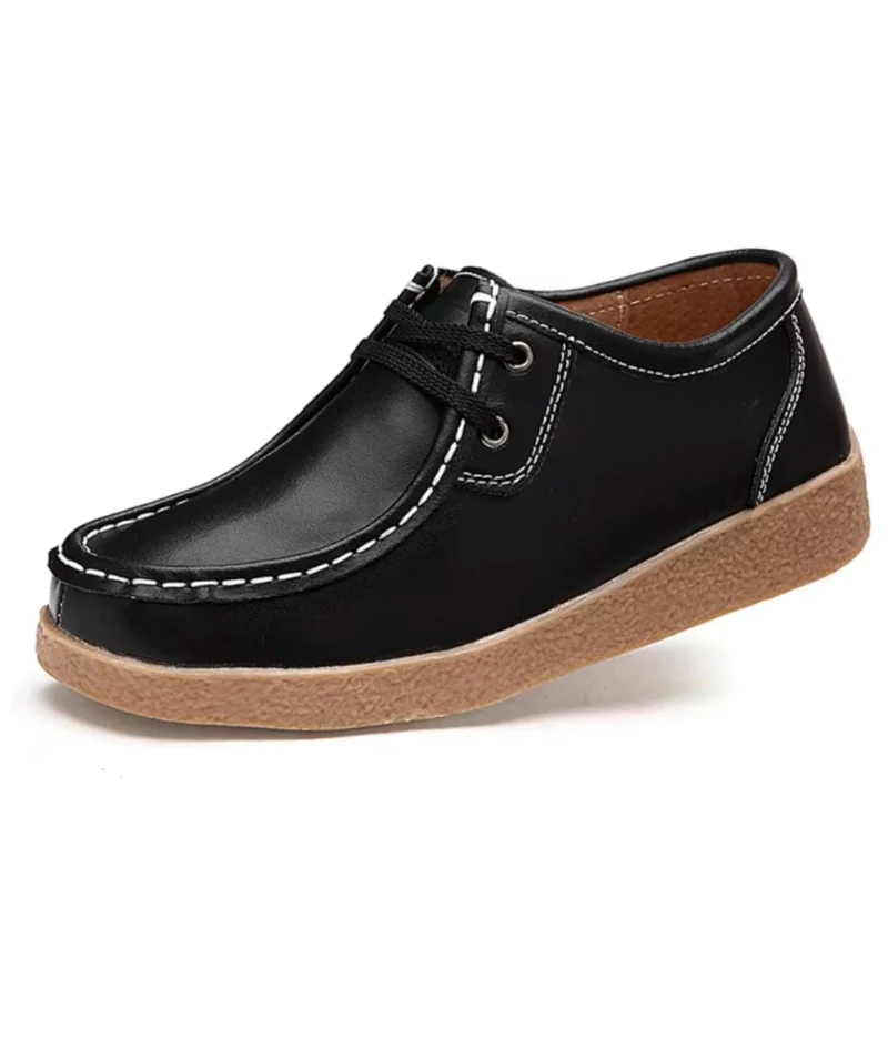 Mocassins À Lacets En Cuir À Semelle Épaisse Noir Pour Femmes