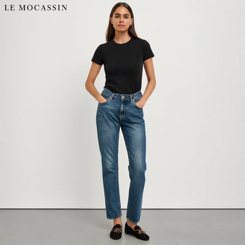 Mocassins À Glands Noirs Daim Pour Femme