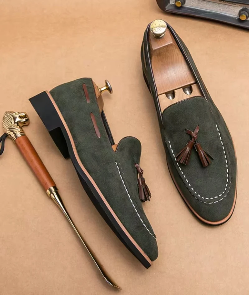 Mocassins À Glands En Daim Verts