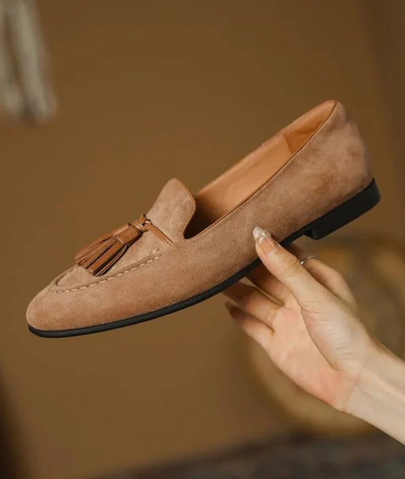 Mocassins À Glands En Daim Véritable Pour Femme