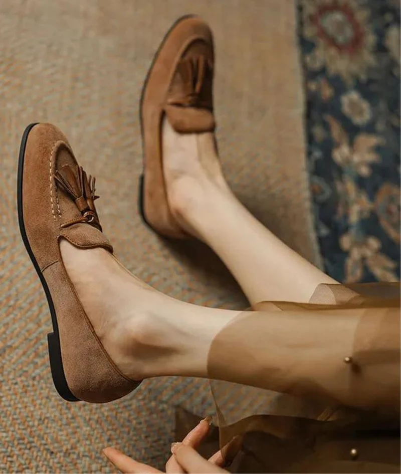 Mocassins À Glands En Daim Véritable Pour Femme