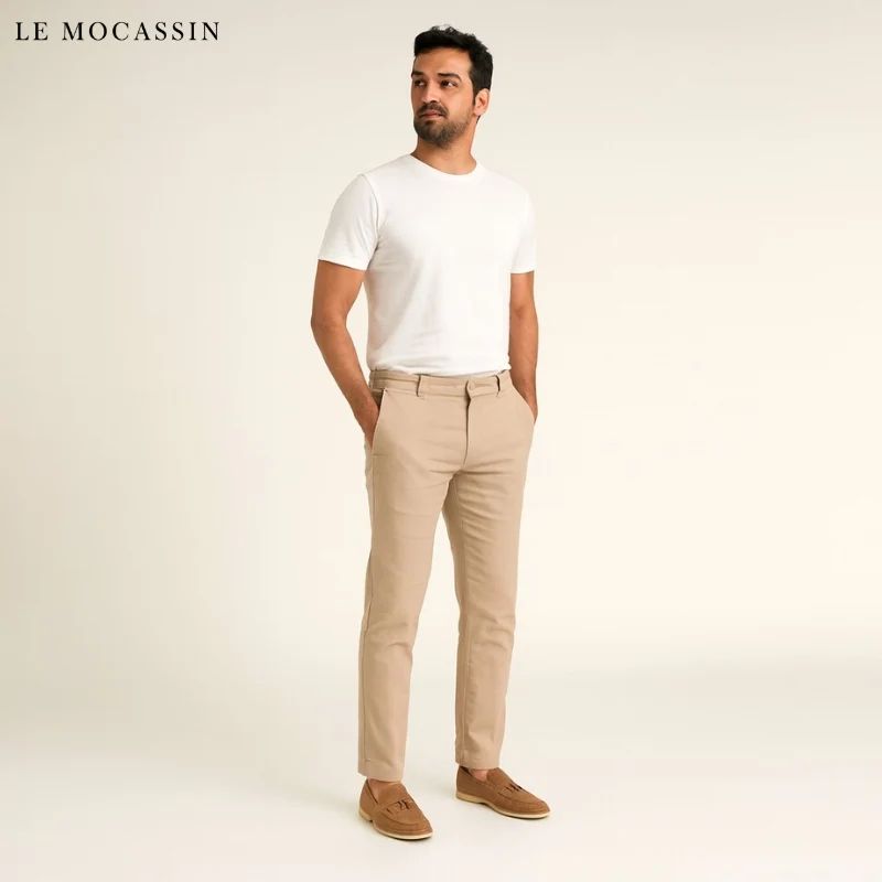 Mocassins À Glands En Daim Camel Pour Homme
