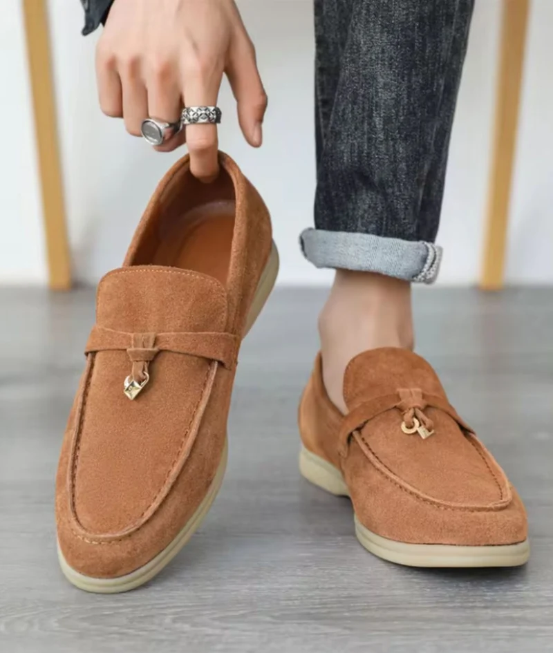 Mocassins À Glands En Daim Camel Pour Homme
