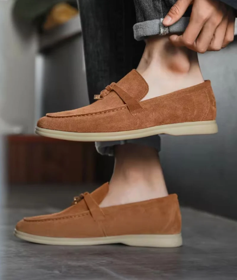 Mocassins À Glands En Daim Camel Pour Homme