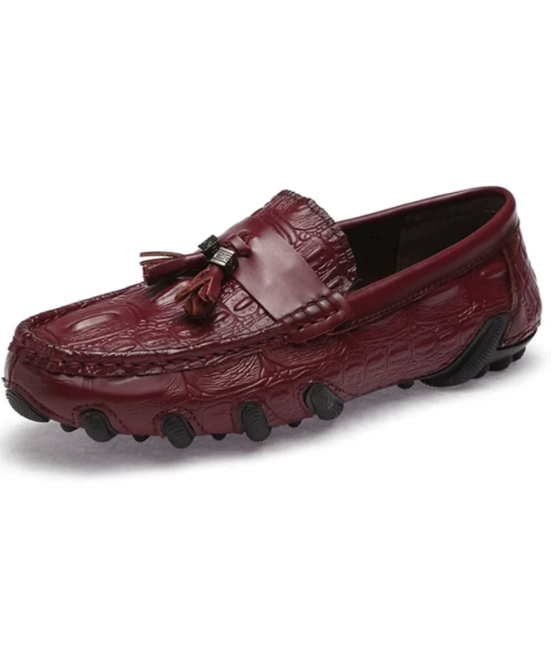 Mocassins À Glands En Cuir Véritable Effet Croco Pour Homme