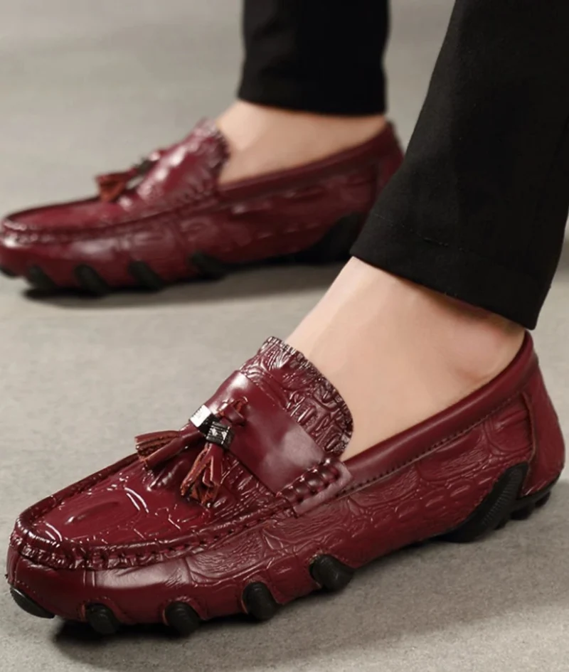 Mocassins À Glands En Cuir Véritable Effet Croco Pour Homme