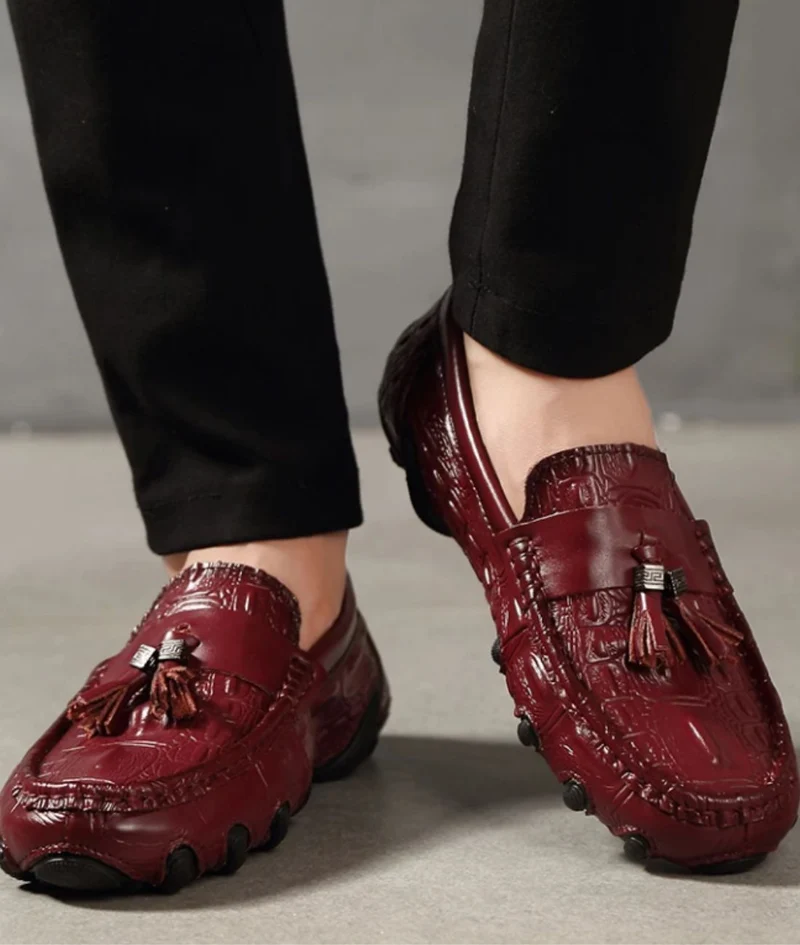 Mocassins À Glands En Cuir Véritable Effet Croco Pour Homme