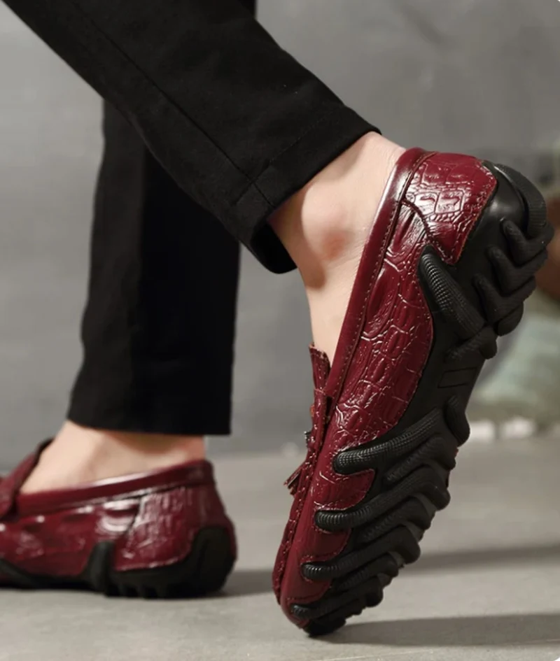 Mocassins À Glands En Cuir Véritable Effet Croco Pour Homme