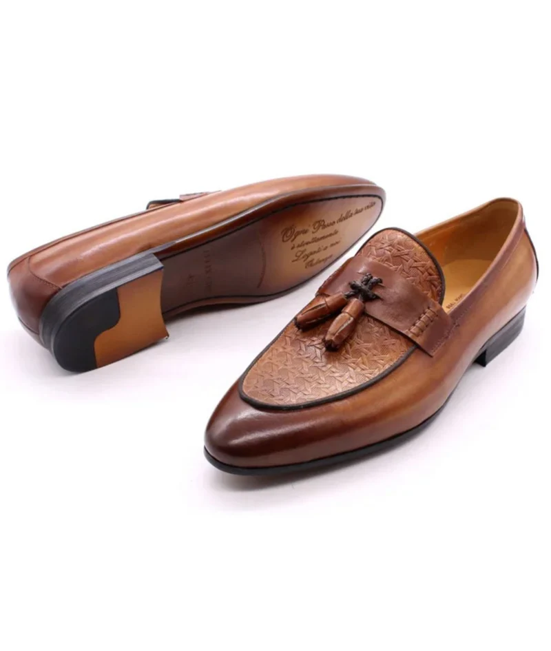 Mocassins À Glands En Cuir Motif Zigzag Tissé
