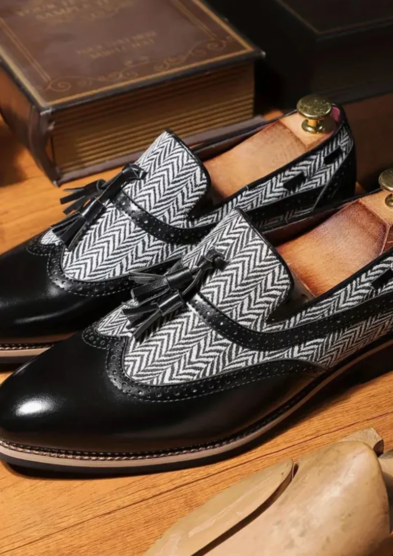 Mocassins À Glands En Cuir Motif À Chevrons