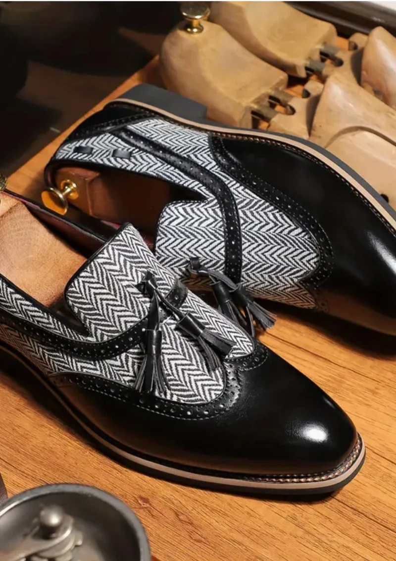Mocassins À Glands En Cuir Motif À Chevrons