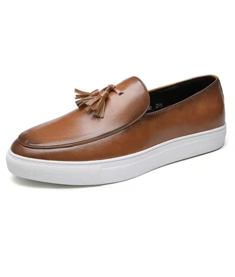 Mocassins À Glands En Cuir Lisse Respirant