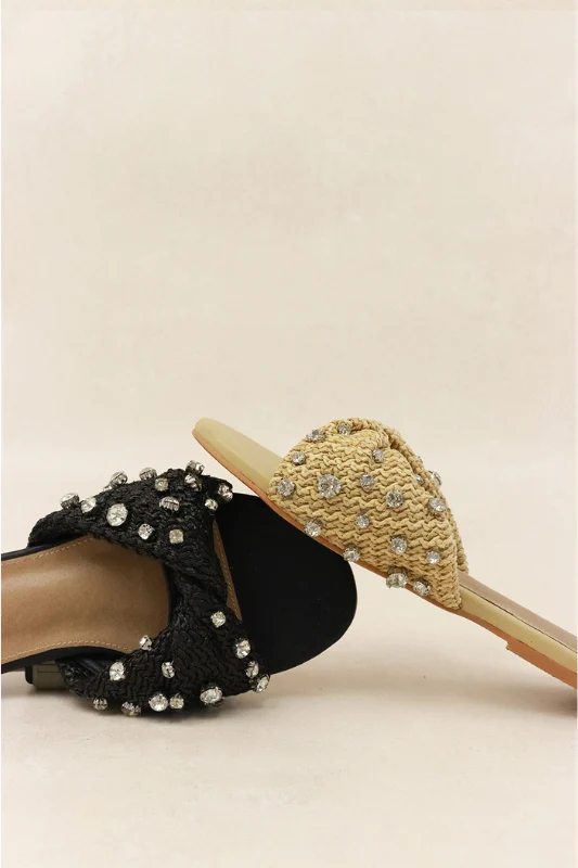 Mayleen Raffia Slides- Nude