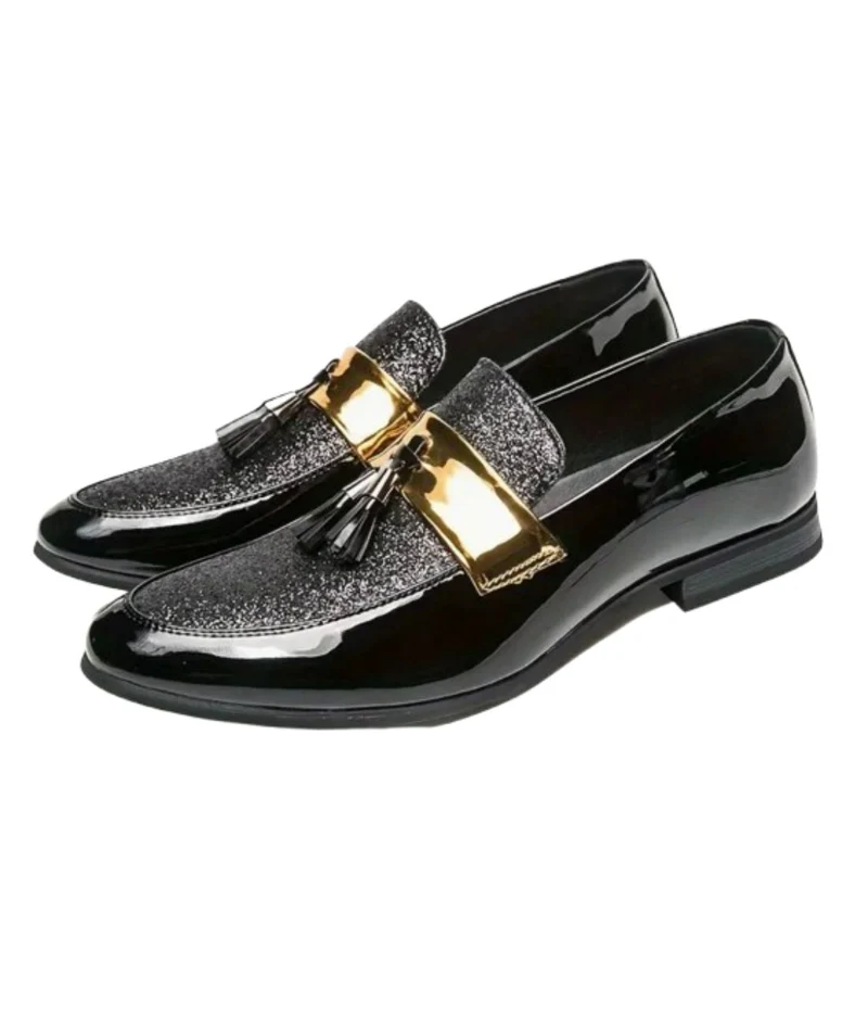 Mocassins À Glands En Cuir Et Bandelette Dorée Pour Homme