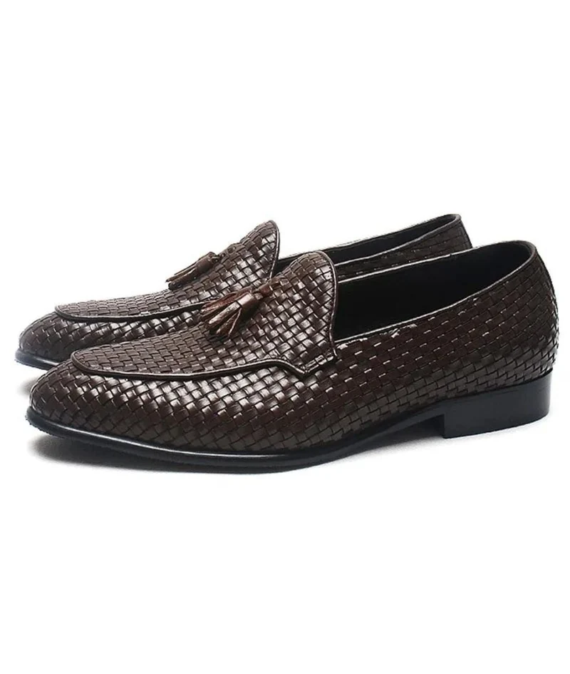 Mocassins À Glands En Cuir Effet Tressé