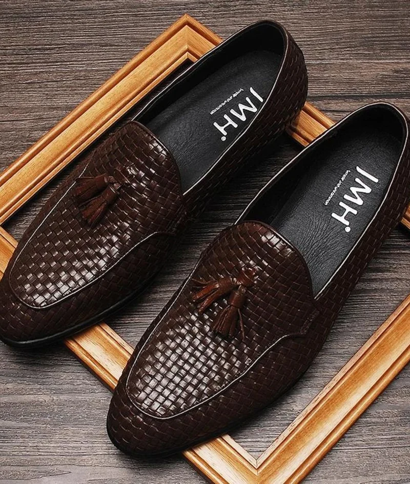 Mocassins À Glands En Cuir Effet Tressé
