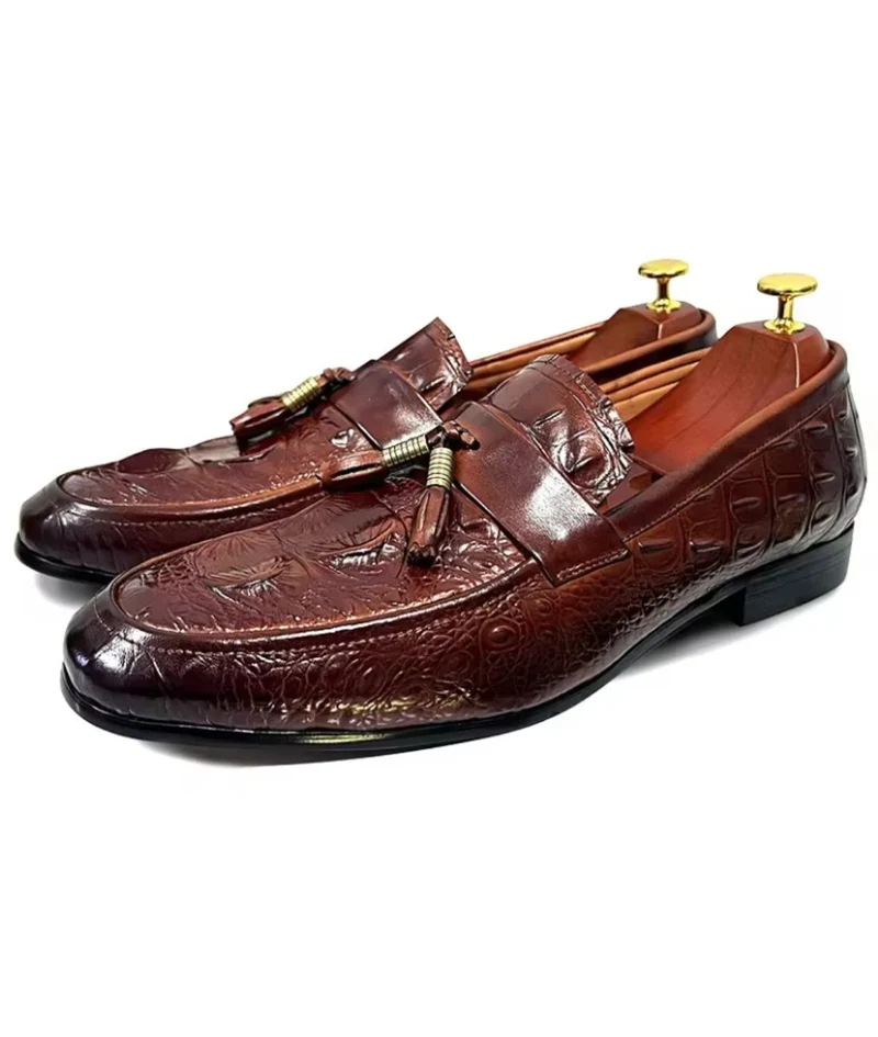 Mocassins À Glands Élégants En Cuir Croco Pour Homme