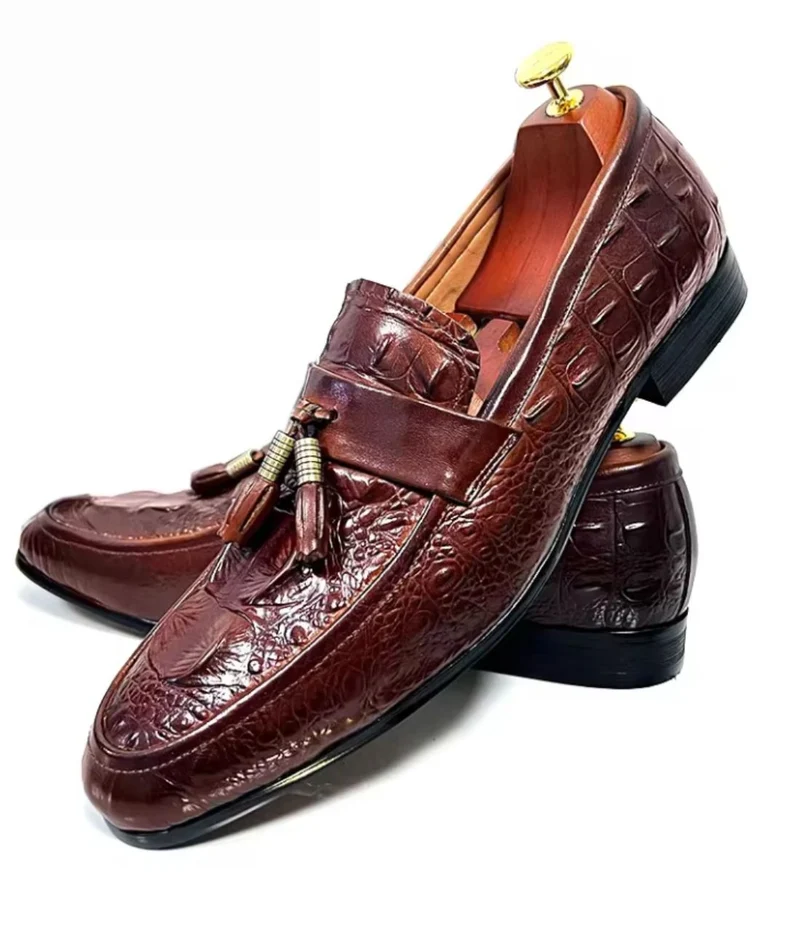 Mocassins À Glands Élégants En Cuir Croco Pour Homme