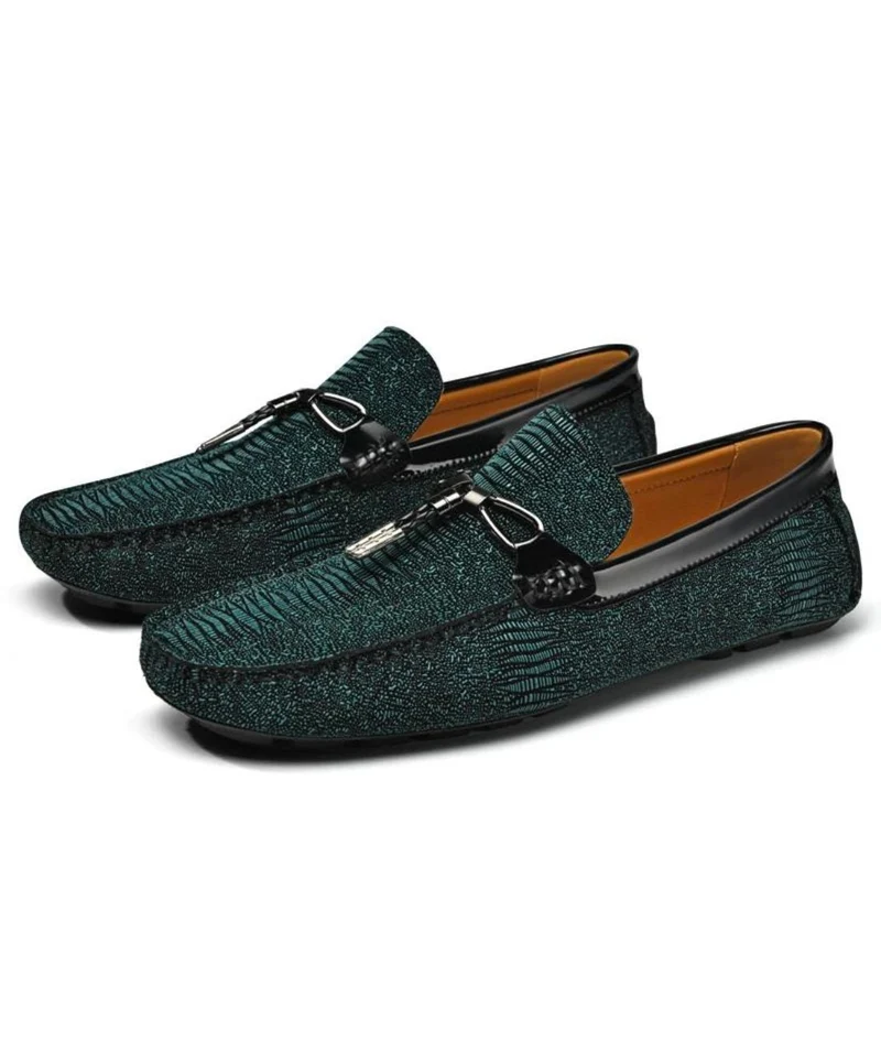 Mocassins À Gland Vert Métallique Pour Hommes