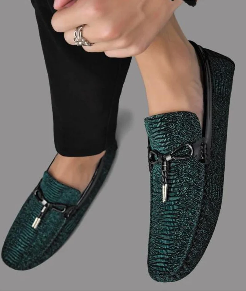 Mocassins À Gland Vert Métallique Pour Hommes