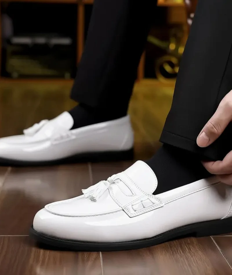 Mocassins À Gland Verni Blanc Pour Hommes
