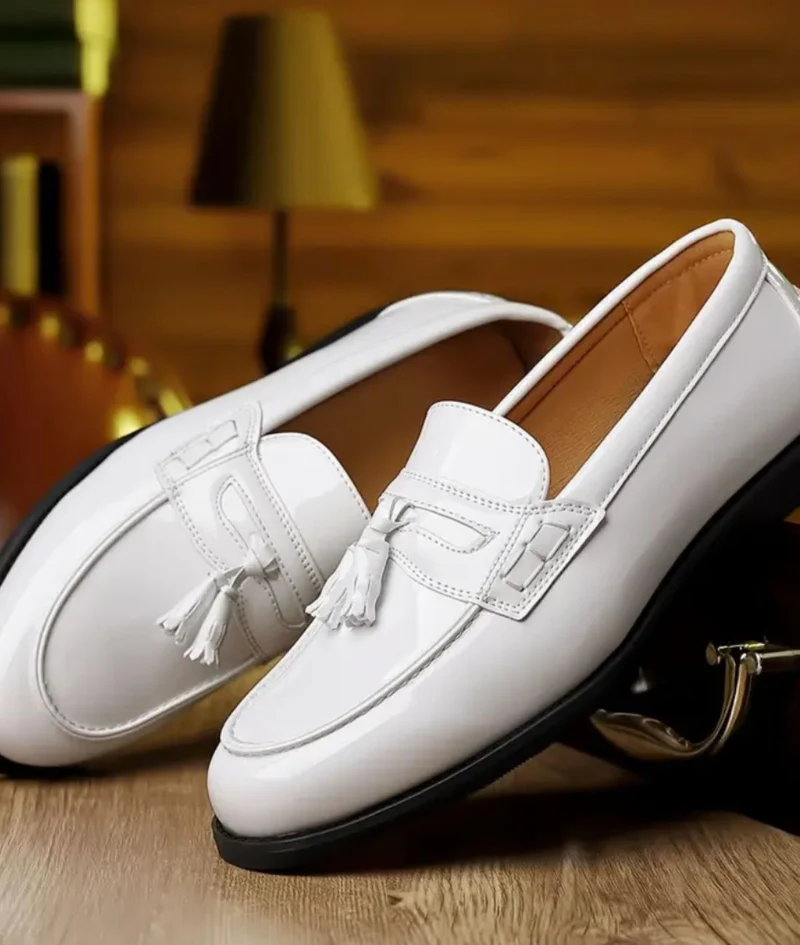 Mocassins À Gland Verni Blanc Pour Hommes