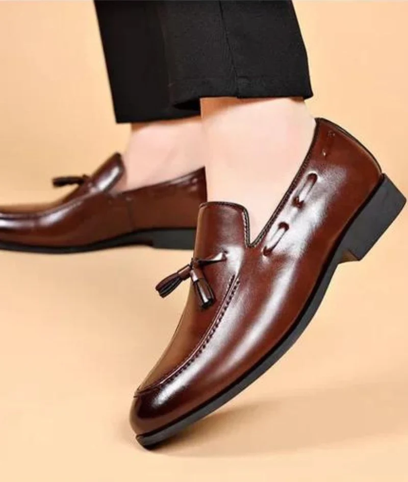 Mocassins À Gland En Cuir Véritable Marron Pour Hommes
