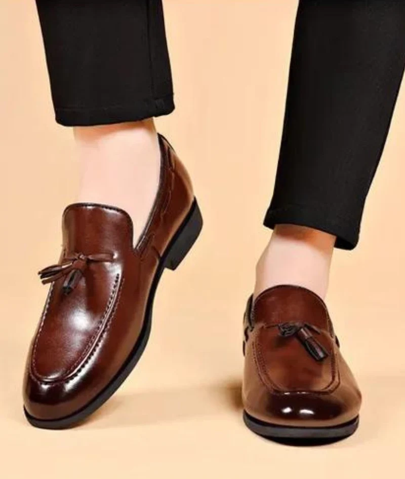 Mocassins À Gland En Cuir Véritable Marron Pour Hommes