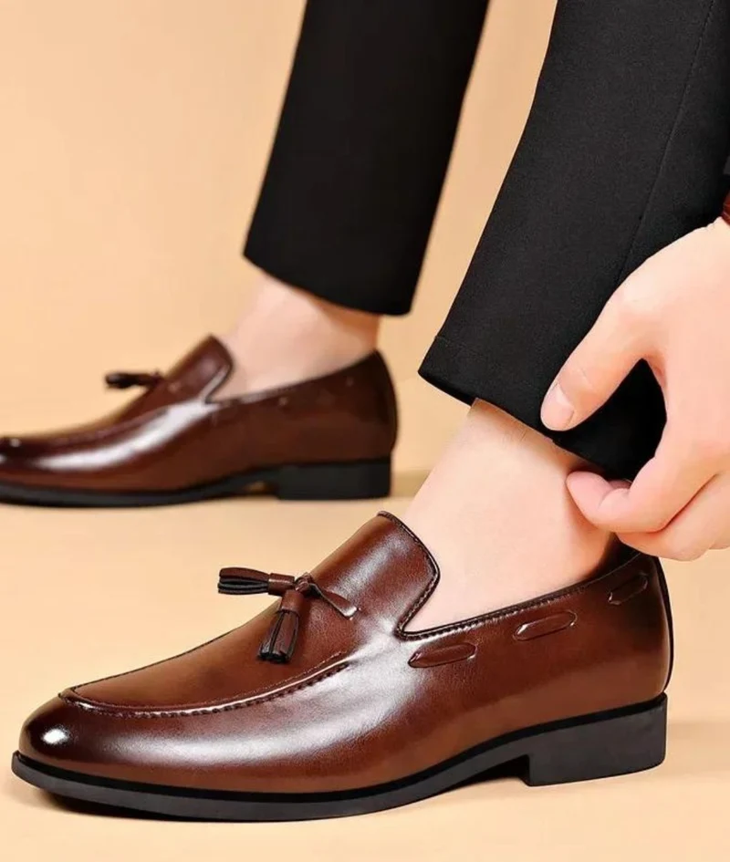 Mocassins À Gland En Cuir Véritable Marron Pour Hommes