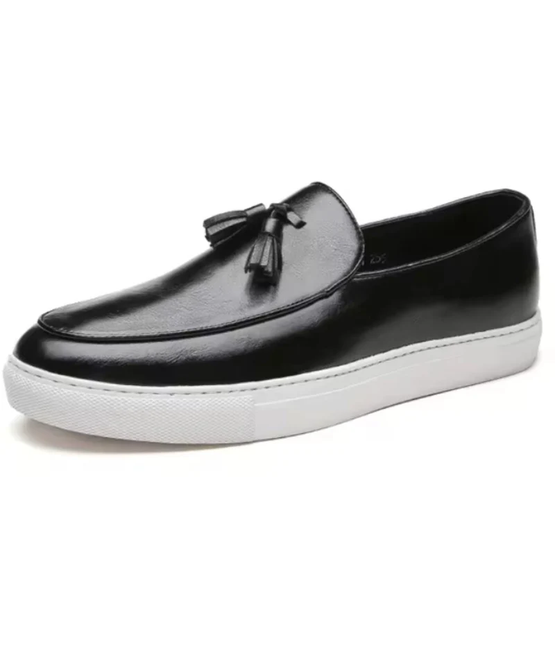 Mocassins À Gland En Cuir À Semelles Blanches Pour Hommes